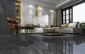 999K008 800X800mm Non Slip High Glossy Full Body Ceramic Golden Black Polished Porcelain Floor Tiles